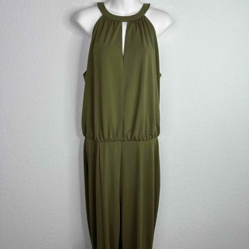 Boston Proper‎ Jumpsuit Women's Size 14 Green Halter Sleeveless Wide Leg Palazzo - Picture 2 of 10